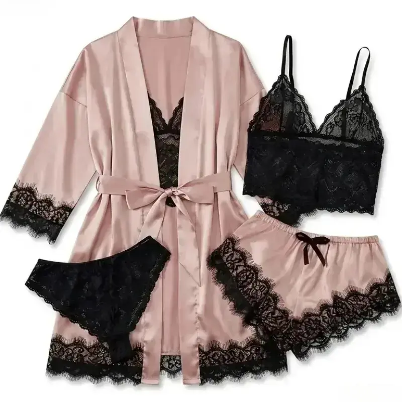 Women's 4-Piece Satin Pajama S - Bathrobe ulasan dan harga